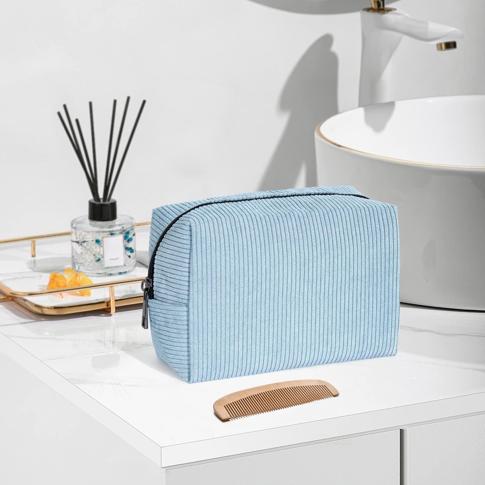 MAANGE MAANGE Cosmetic Bags for Women Small Makeup Bag for Purse Corduroy Makeup Pouch Travel Makeup Bag with Metal Zipper Make Up Bag for Travelling(BLUE)