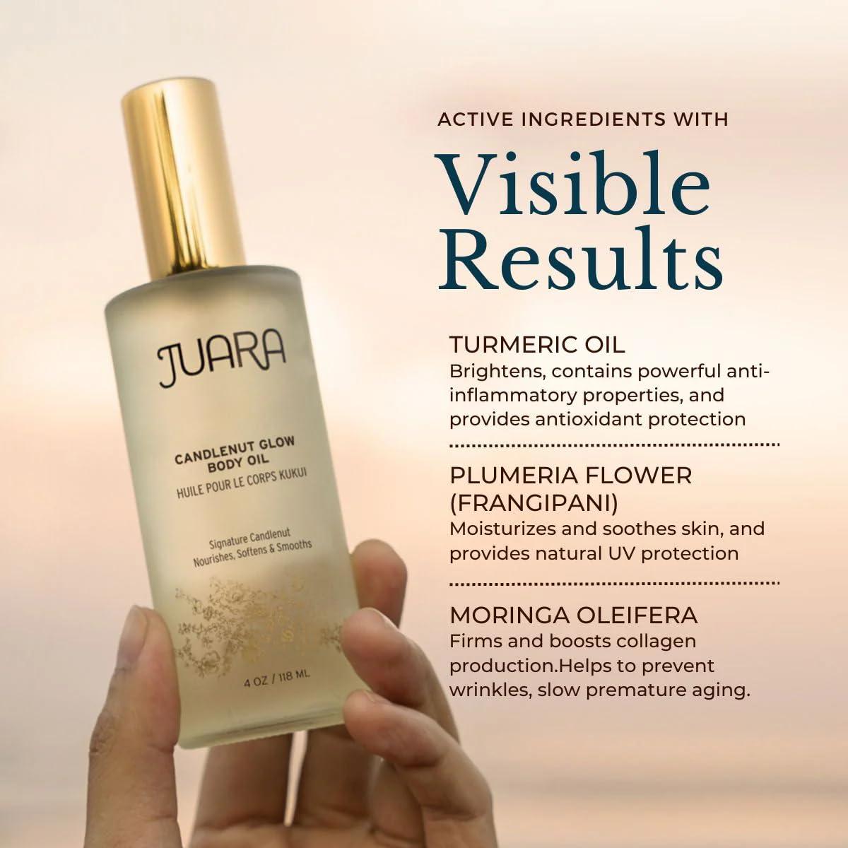 Juara Juara Candlenut Glow Body Oil Deluxe Hydration for Skin, Hands, Feet, Hair Dry Skin Therapy Moisturizing Treatment Lightweight Formula Paraben and Sulfate Free 100% Vegetarian 4 oz