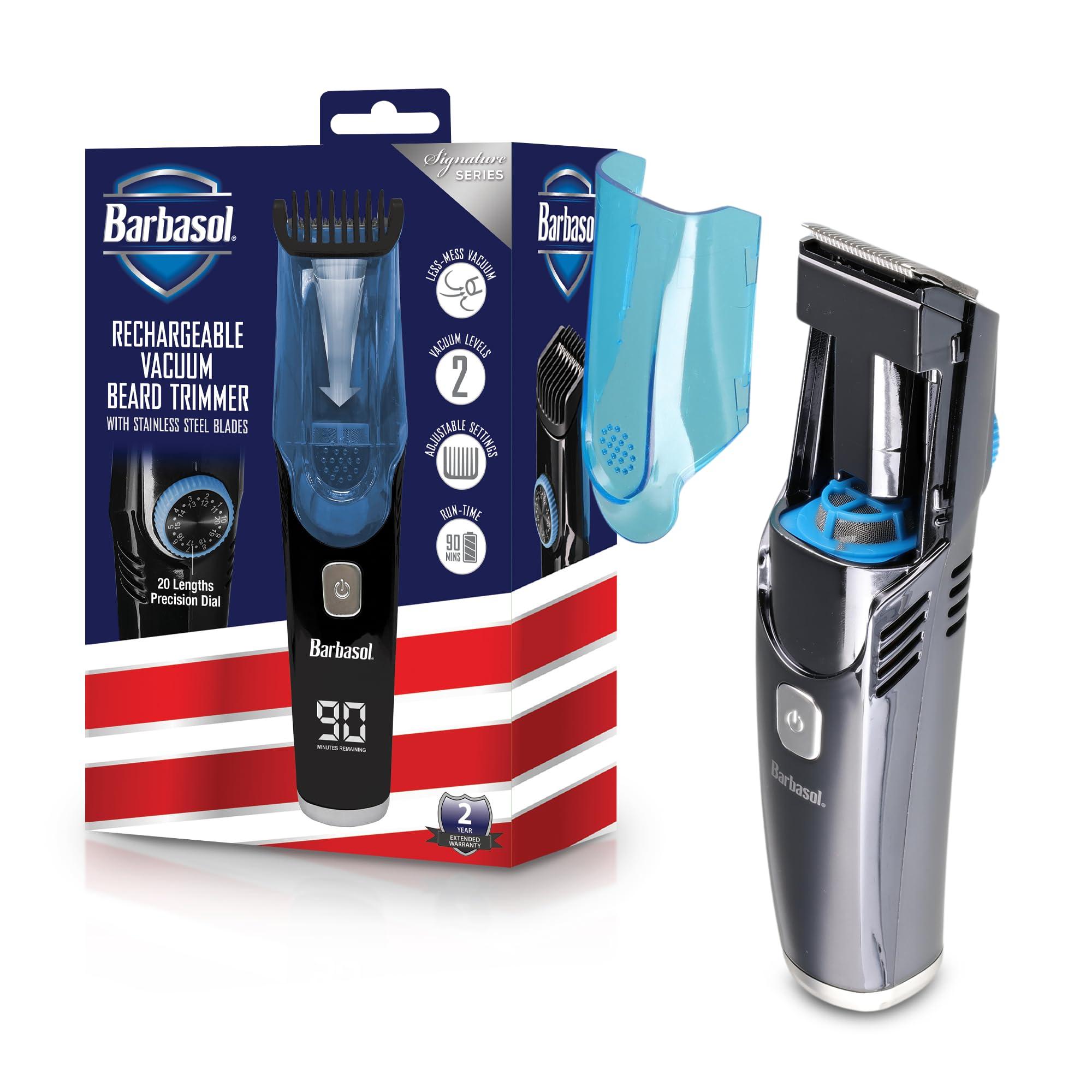Barbasol Barbasol Vacuum Beard Trimmer for Men, Self-Vacuuming Hair, Beard, Sideburns & Mustache Trimmer with 20 Length Settings, Rechargeable, LED Screen, 90 Minute Run Time