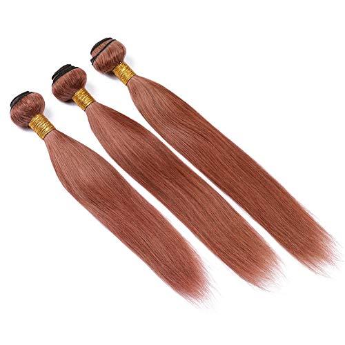 Generic Copper Red Peruvian Human Hair Extensions #33 Dark Auburn Virgin Hair Weaves Straight Human Hair Bundles Reddish Brown Human Hair Wefts 3/4Pcs Lot (12 14 16Inch)