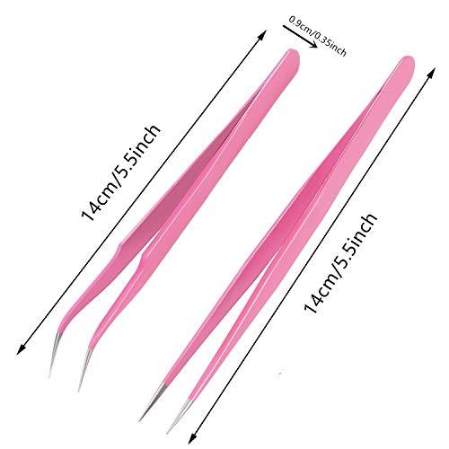 Aoshang Aoshang 2PCS Stainless Steel Straight and Curved Tip Tweezers Nippers for Eyelash Extensions and Nail Art Sticker Rhinestone Eyelash Picker Acrylic Gel Nail DIY Art