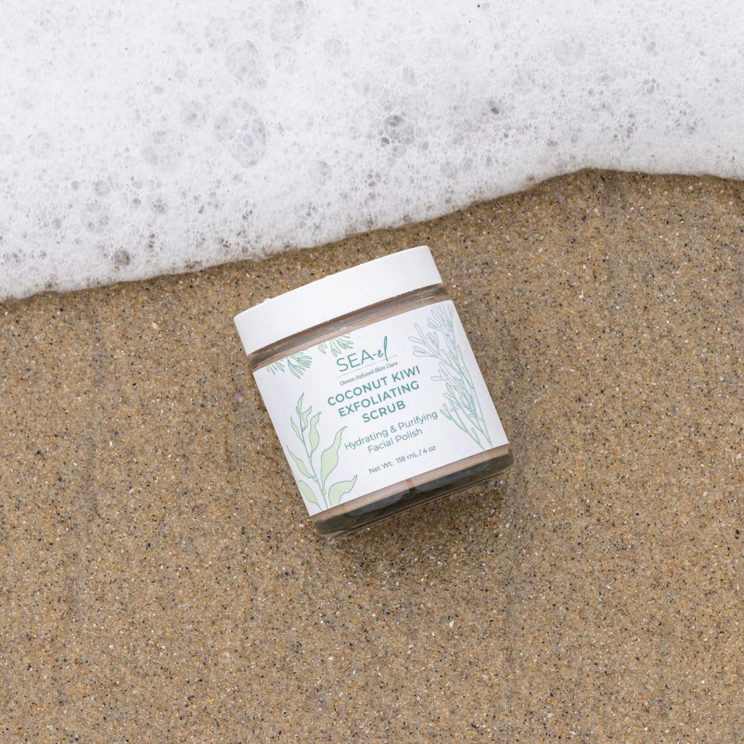 Sea-El Sea El Coconut Kiwi Exfoliating Face Scrub Hydrating Calming & Purifying Anti Aging Exfoliator - Bamboo Pumice & Green Tea Detoxifying Exfoliant Facial Cleanser & Polish for Women & Men - 4 Oz