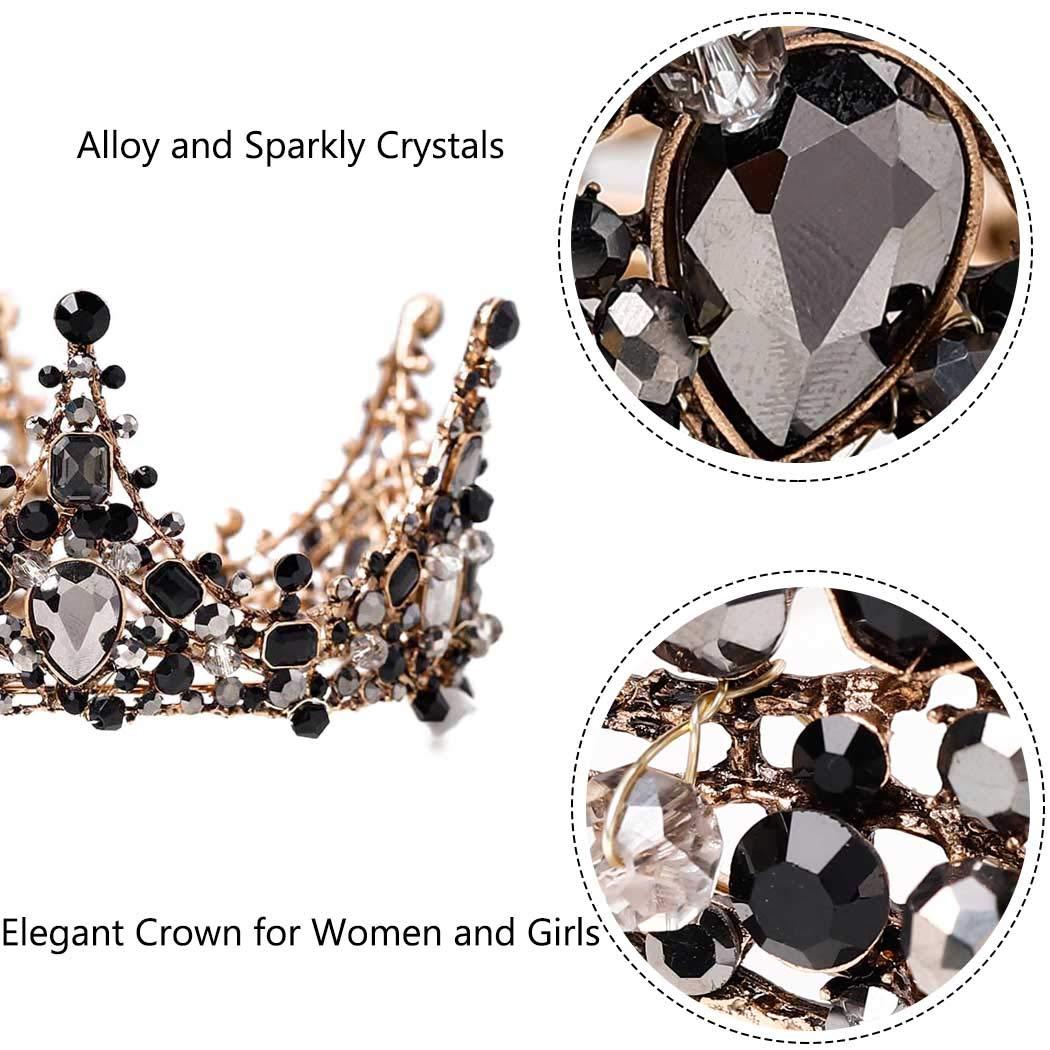 Barode Barode Baroque Rhinestones Black Bride Wedding Crowns and Tiaras Shining Dainty Charm Prom Queen Crowns Bridal Hair Accessories for Women
