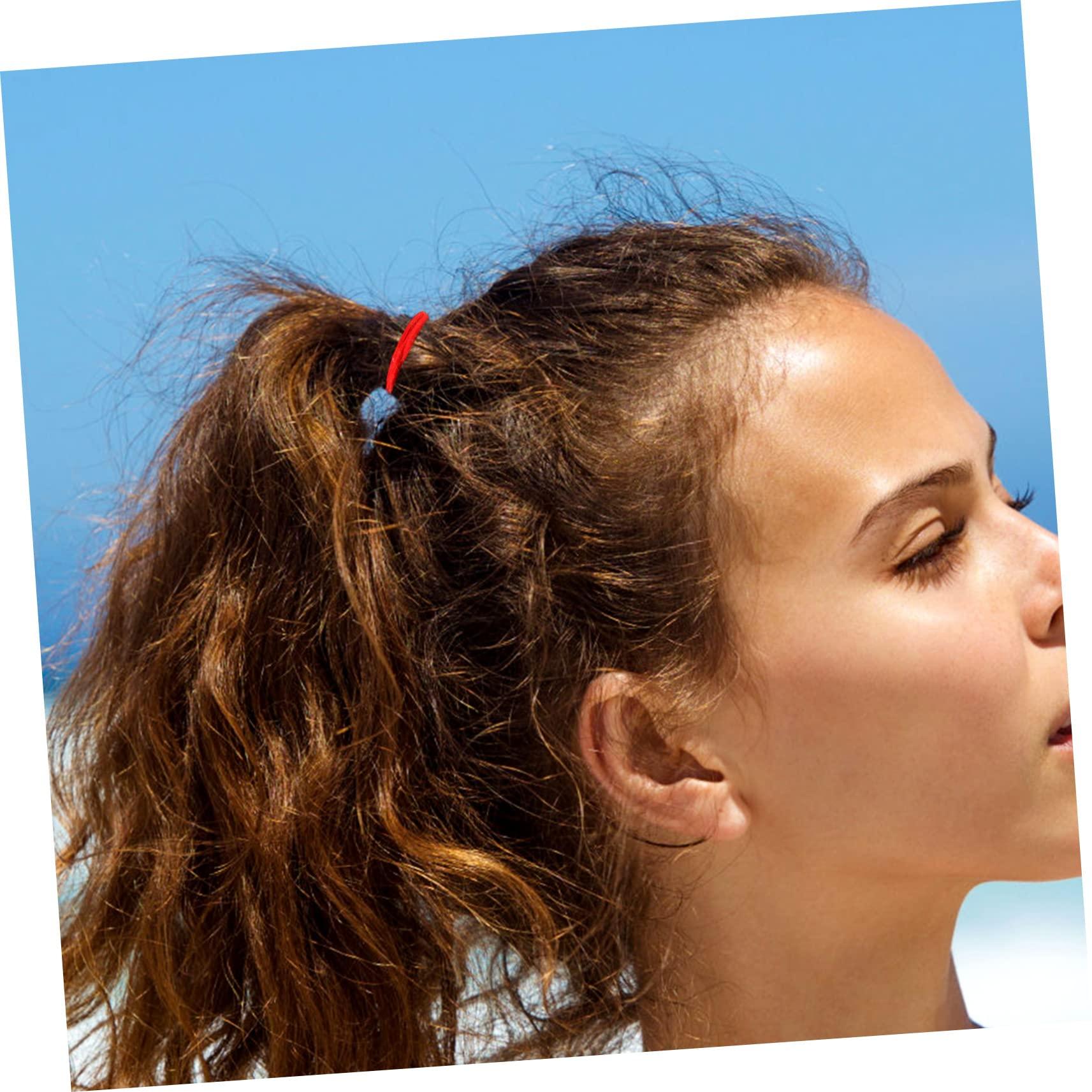 FOYTOKI FOYTOKI 100pcs Thin Hair Band Hair Bands for Men Hair Ties with Balls Mens Hair Ties Hair Balls for Hair Hair Tie Clear Elastic Hair Ties Headband Rubber Bands Small Nylon Red