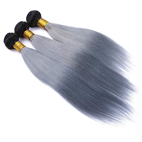 Tony beauty hair Tony Beauty Hair 8A Ombre Silver Grey Silky Straight With Closure 3 Bundles 100% Brazilian Virgin Human Hair #1B/Grey Dark Root Ombre And Freestyle Lace Closure(20" 20" 22" With 18")