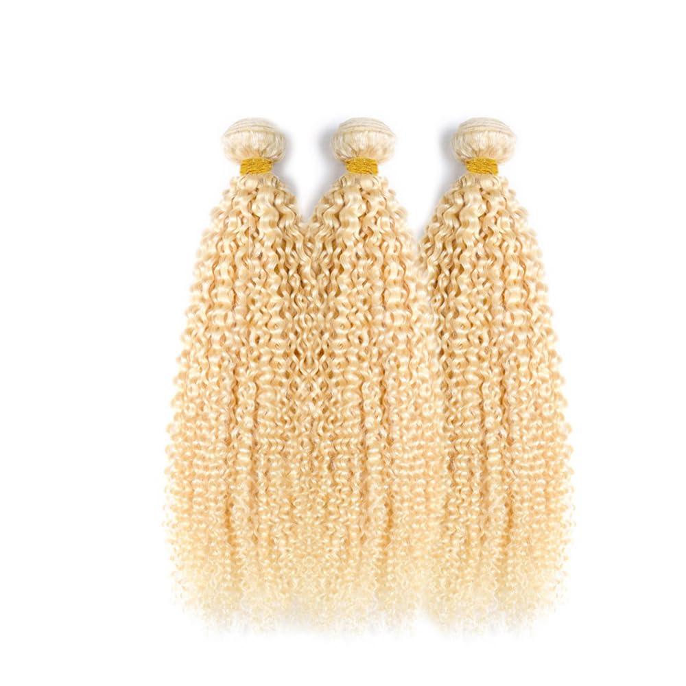 YOUNGHANN 613 Bundles Blonde Kinky Curly Human Hair Bundles 8A Grade Unprocessed Brazilian Virgin Hair 3 Bundles 12 12 12 Inch 613 Curly Bundles Hair Weave Blonde Bundles