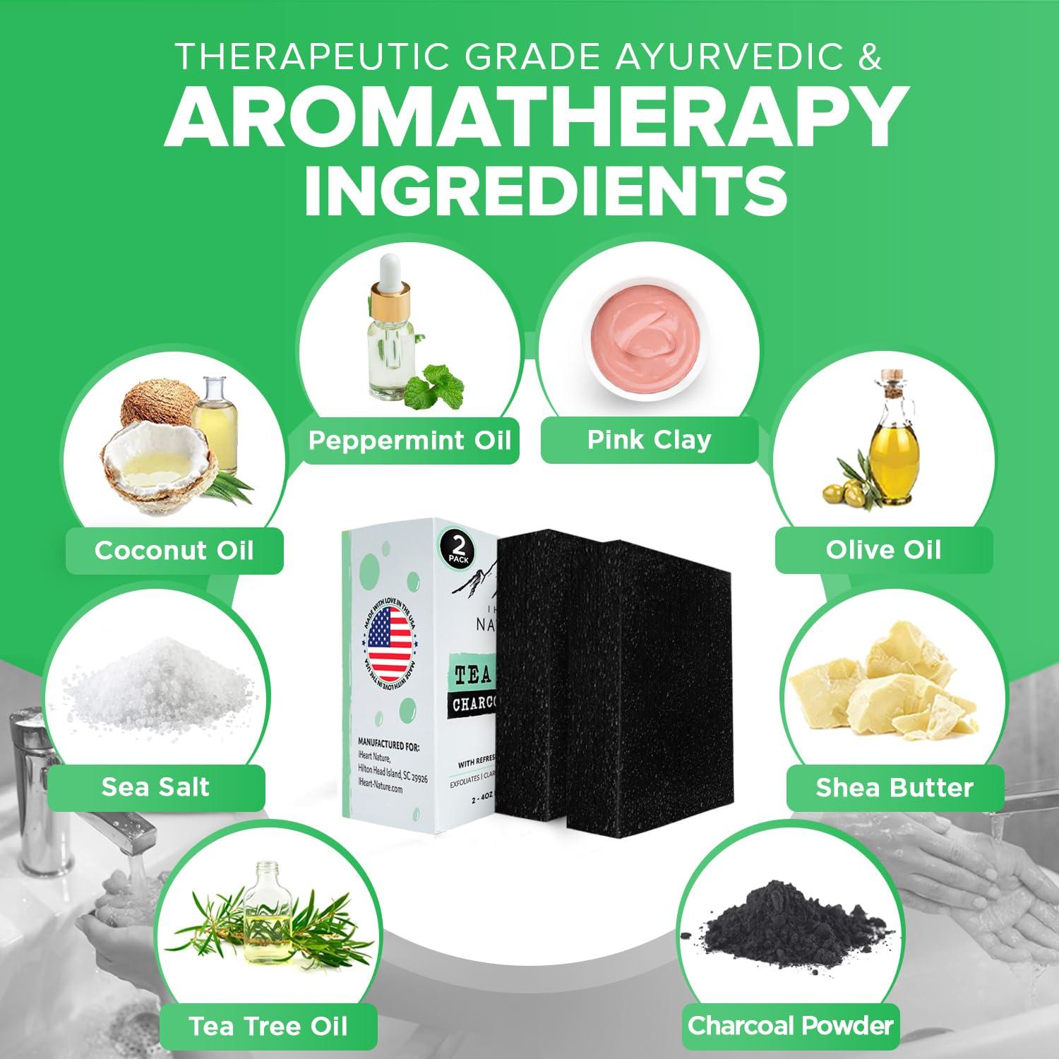 iHeart Nature iHeart All Natural Charcoal Soap (2 Packs) Infused with Refreshing Peppermint Essential Oil Scent - Deep Cleanses, and Hydrates - Perfect for Achieving a Radiant Skin