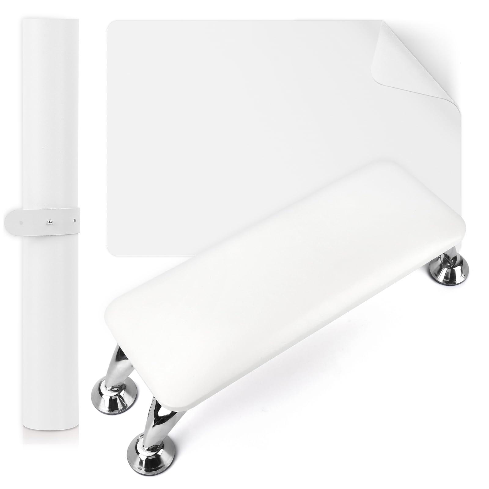 LIONVISON Nail Arm Rest for Acrylic Nails with Nail Table Mat, Microfiber Leather Nail Hand Rest Cushion for Nails, Soft Hand Pillow Footstool with Foldable Nail Art Hand Rest Pad for Nail Tech Use (White)