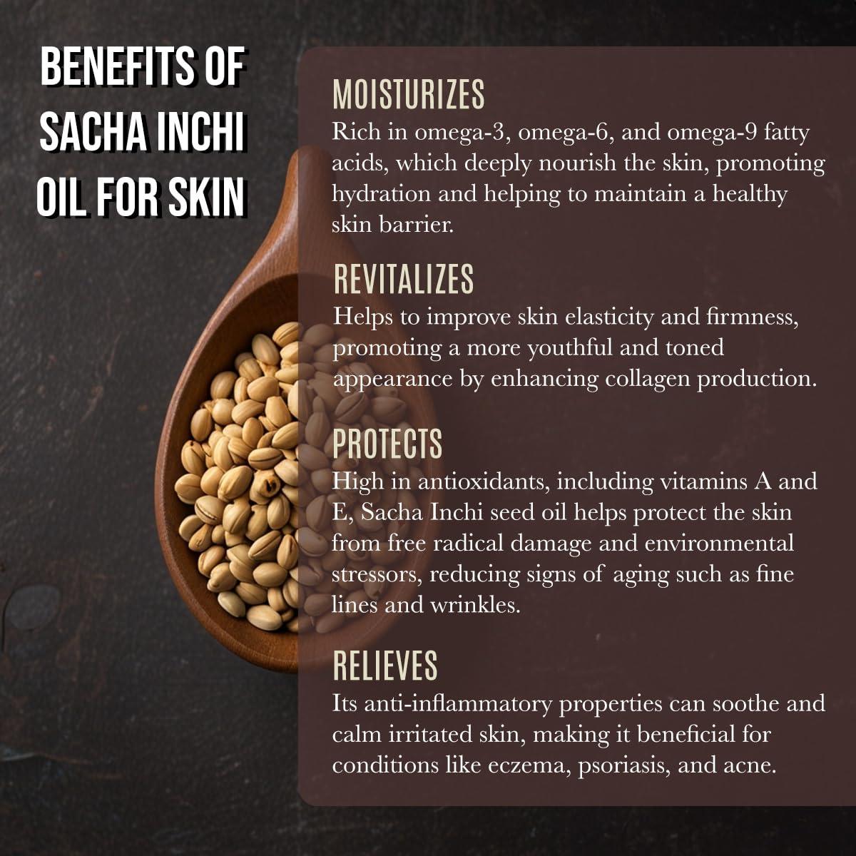 Renewalize Organic SACHA INCHI SEED OIL | 100% Pure All Natural Cold Pressed | Large 4 oz Glass Bottle | Locks in Moisture For Face Body and Hair