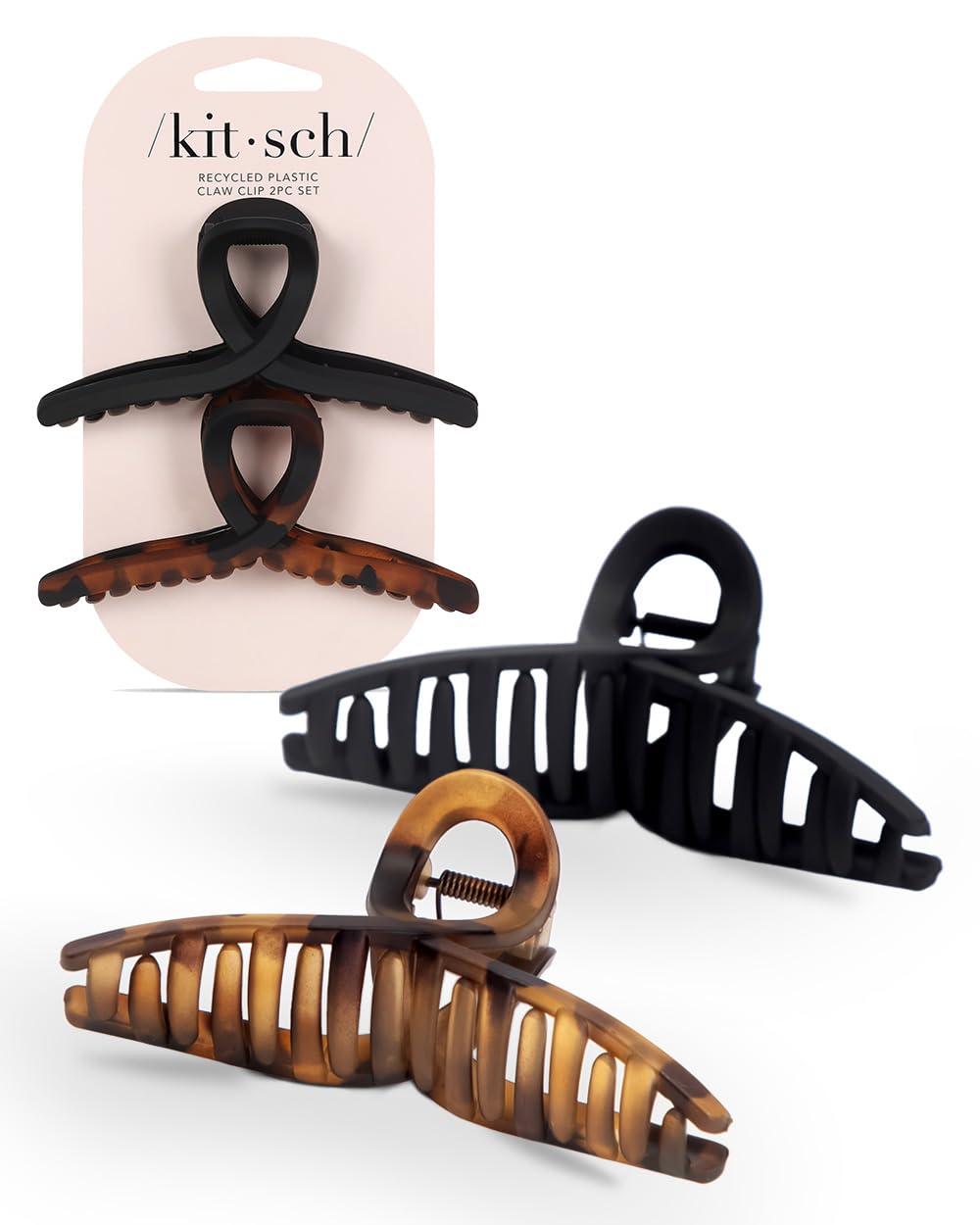 Kitsch Kitsch Large Hair Clips for Women - Jumbo Loop Hair Claw Clips for Thick Hair | Big Hair Clip & Claw Clip for Teen Girls | Stylish Banana Clip | Hair Styling Accessories (2pc Tortoise&Black)