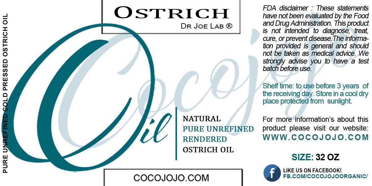 Dr Joe Lab Dr Joe Lab Ostrich Oil 32 oz Pure Natural Cold Pressed Unrefined Extra Virgin - for Hair Skin Body Nail and Beard - Moisturizes, Soothes, Hydrates, & Nourishes