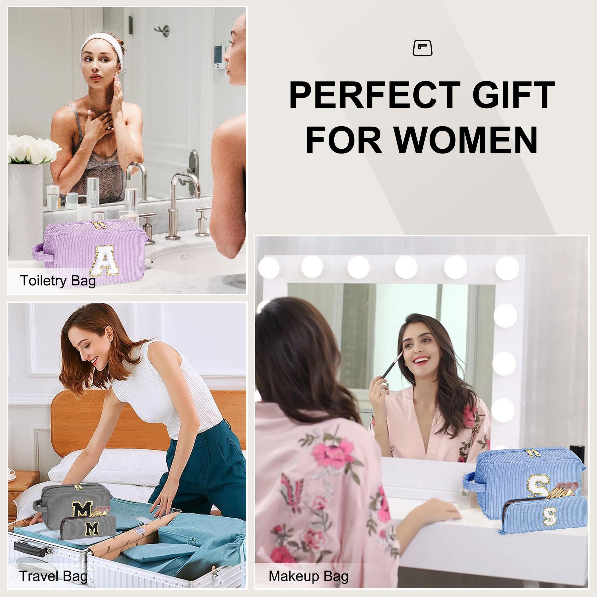 YOOLIFE YOOLIFE Personalized Makeup Bag - Girlfriend Gifts Daughter Gifts Initial Makeup Bags Cosmetic Bag with Brush Pouch Small Makeup Bag Unique Girlfriend Aunt Best Friend Birthday Gift for Women Letter L