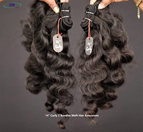 IDM INDIA IDM 14” Curly 2 bundles raw indian bundles human hair indian natural curly single donor hair