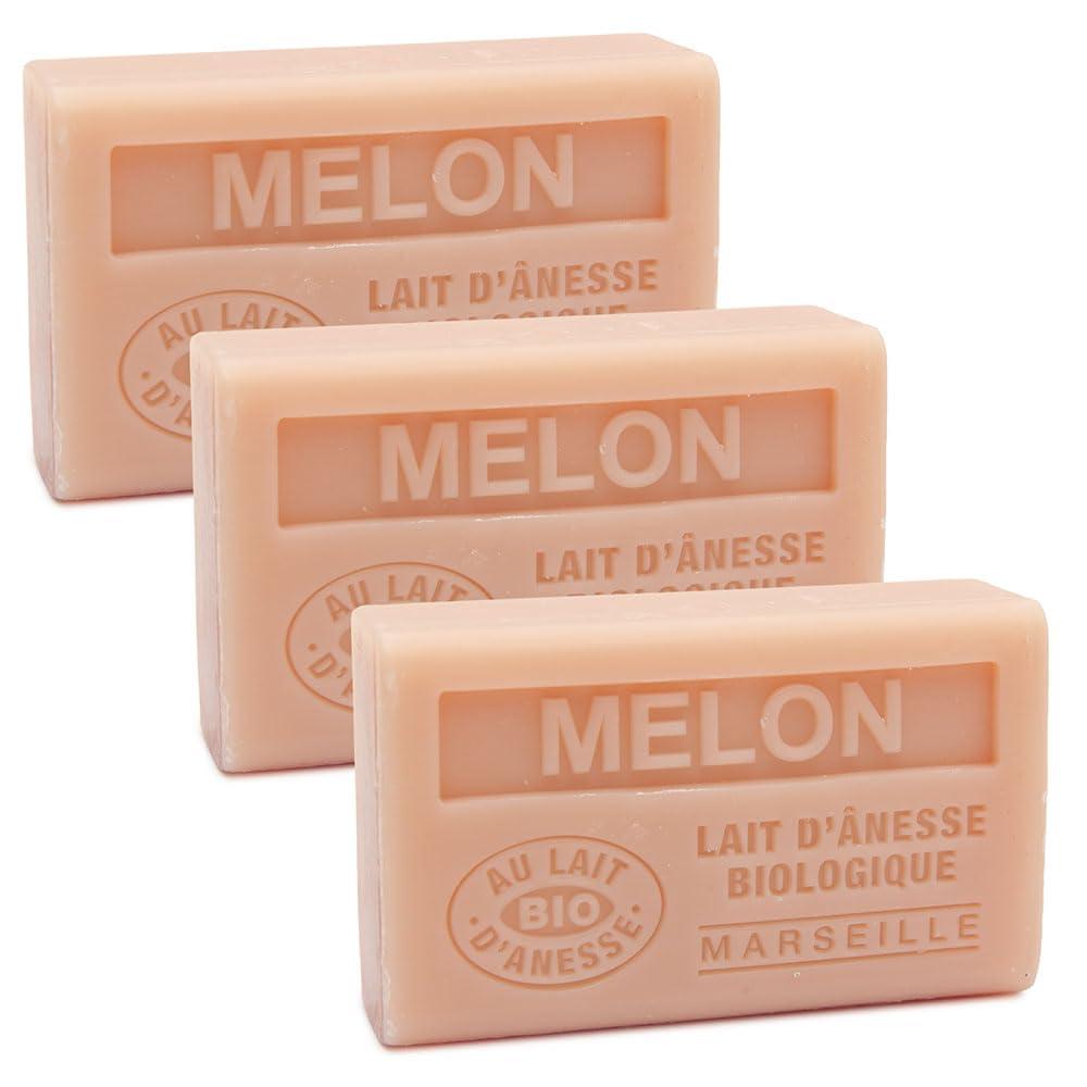 Label Provence Nature Label Provence Savon de Marseille - French Soap Made With Fresh Organic Donkey Milk - Melon Fragrance - 125 Gram Bar - Set of 3