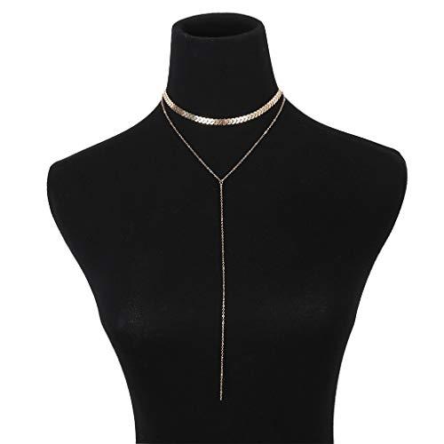 Olbye Olbye Wrap Y Necklace Choker Gold Sequin Necklace Chain Tassel Pendant Necklace for Women