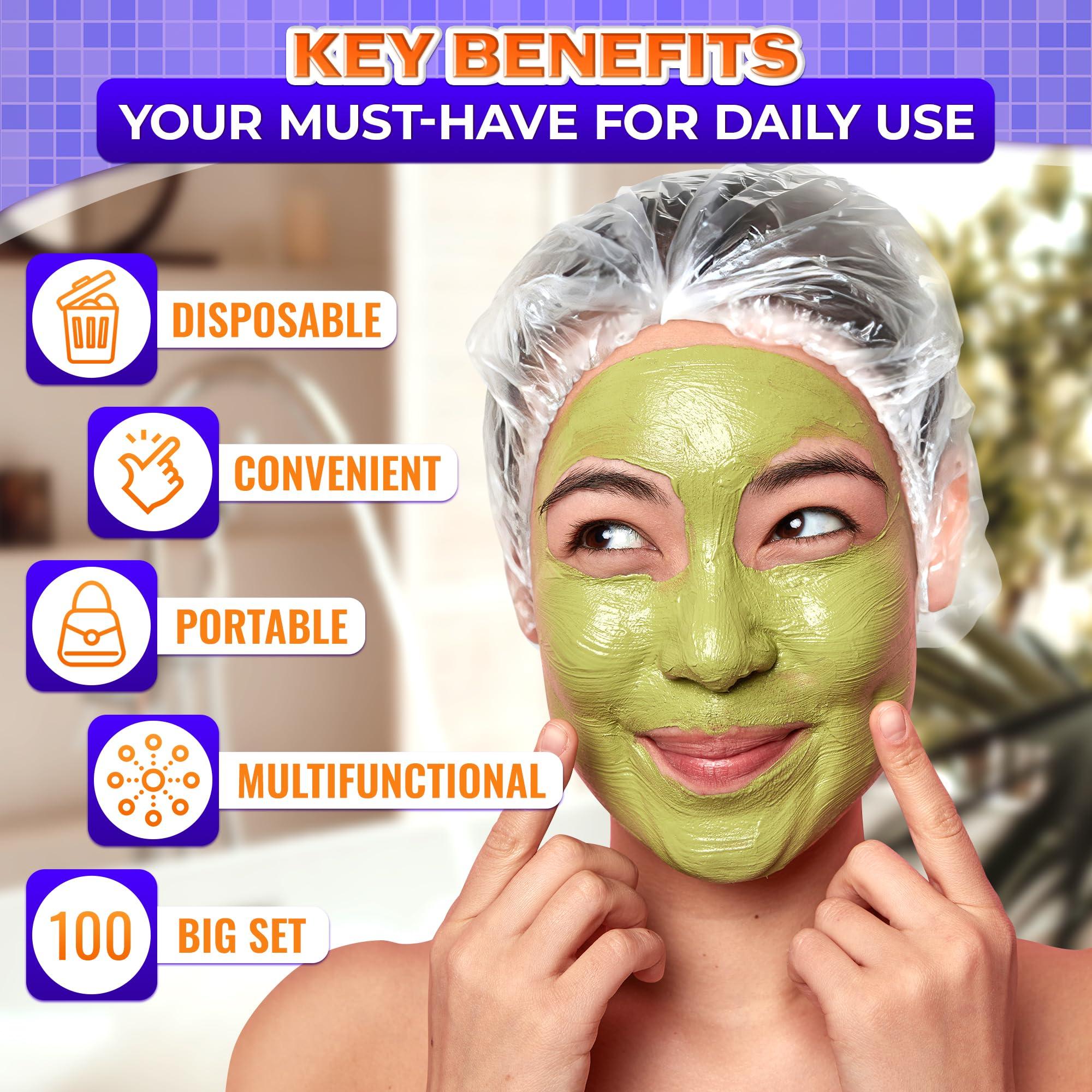 KETAR 100 Pcs Disposable Shower Caps for Women - Clear Shower Cap Reusable Waterproof Plastic Shower Cap Disposable Hair Cap for Shower - Plastic Hair Caps for Deep Conditioning Clear Shower Caps Disposable