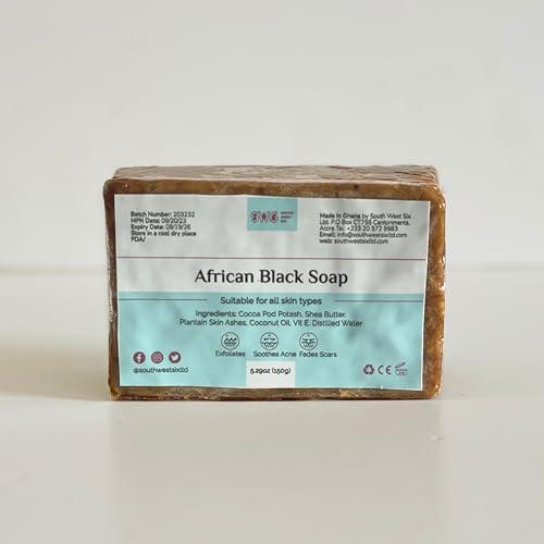 SW6 SW6-Authentic African Black Soap Bar, Raw & Organic w/Shea Butter, Gentle Cleansing (5.29oz), Shades of Brown