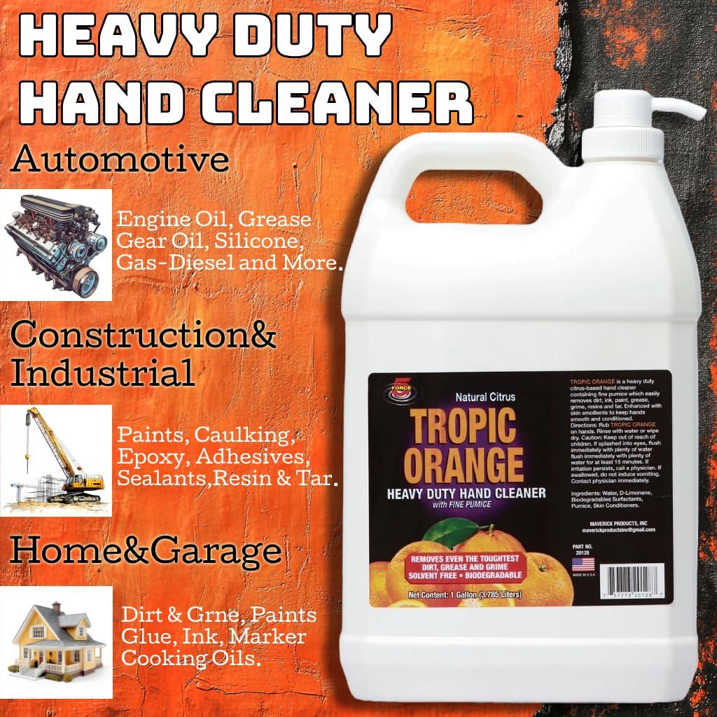 Force 5 Force 5 - Tropic Orange Hand Cleaner for Mechanics  Heavy-Duty Mechanic Soap, Liquid Hand Soap with Natural Pumice & Citrus to Remove Tough Grease, Oil & Dirt  Moisturizing (4 Pack)