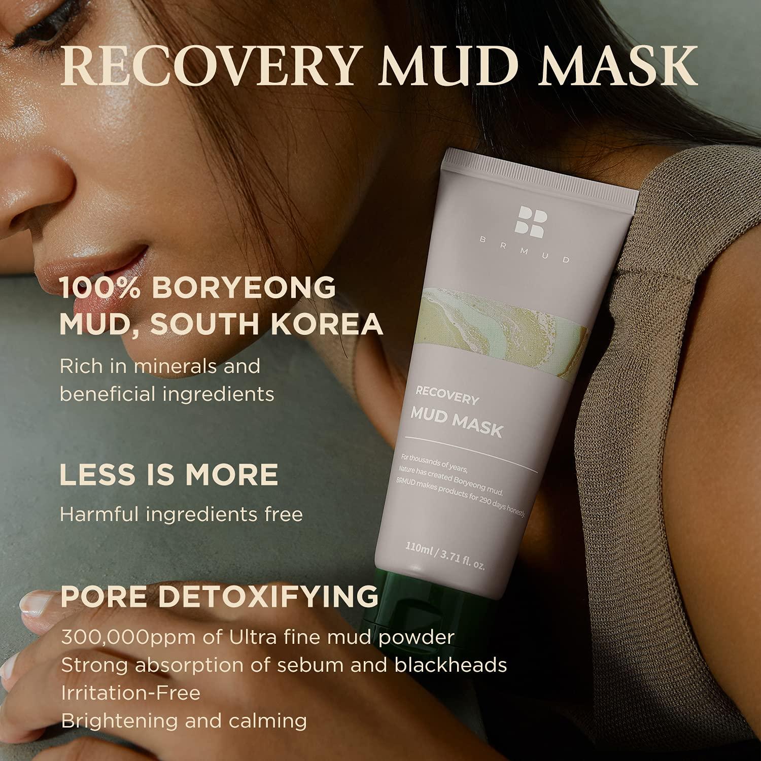 BRMUD BRMUD Boryeong Mud Clay Face Mask, Pore Reducer & Minimizer, Blackhead, Acne Control for Oily Skin, Redness Relief and Skin Tightening Mask for Women and Men - Recovery Mud Mask 110ml (3.72 fl.oz.)