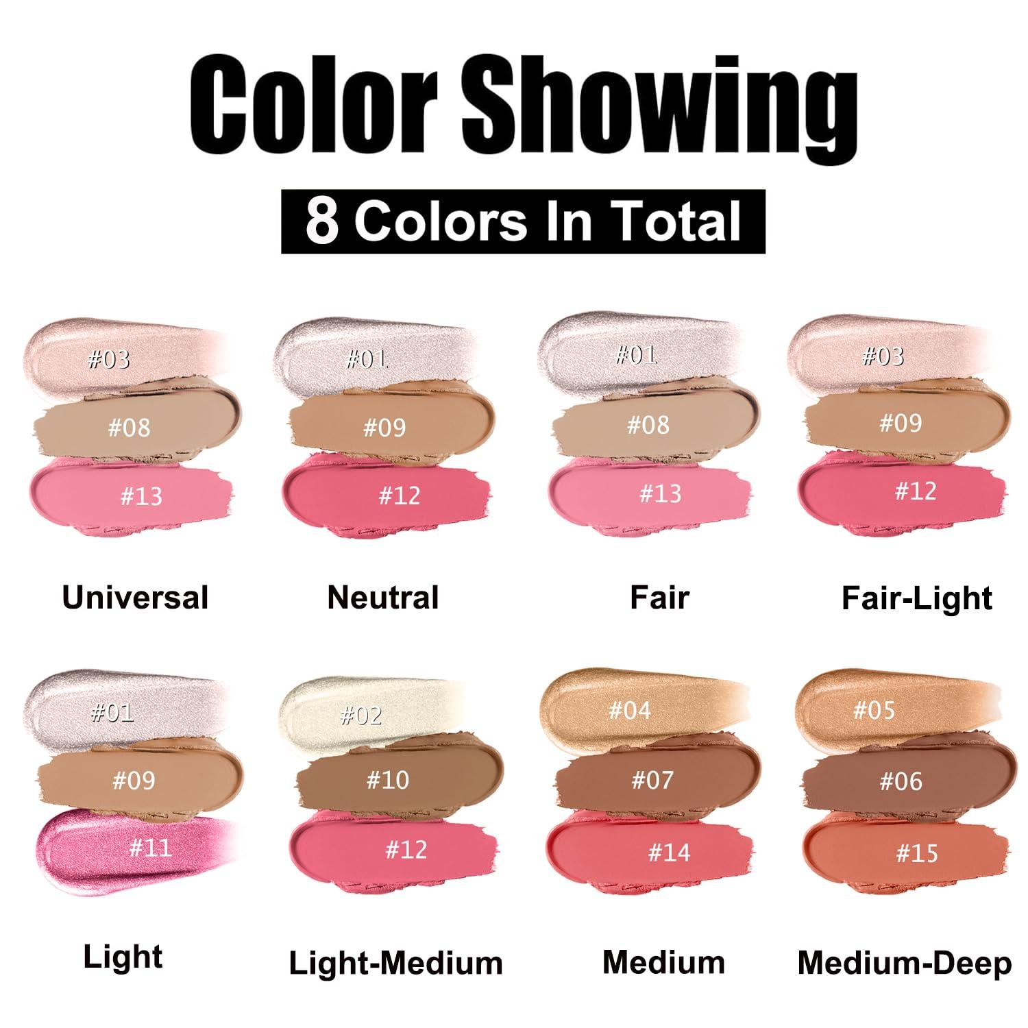 Hilareco 3 Pcs Cream Contour Stick Makeup Kit, Shades with Highlighter Stick, Blush Stick and Bronzer Contour Stick for Sculpt the Cheeks, Waterproof, Matte & Dewy Finish (Light,#01+#09+#11)