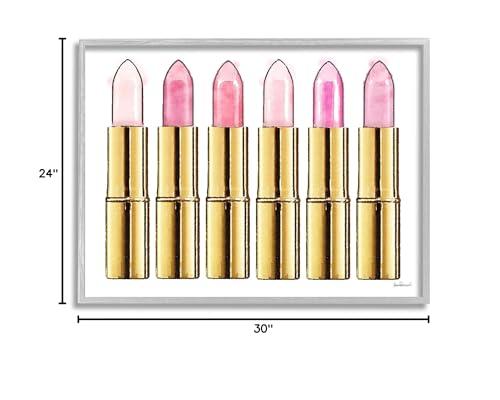 Stupell Industries Stupell Industries Pink Gold Lipstick Glam Fashion Watercolor, Designed by Amanda Greenwood Wall Art, 24 x 1.5 x 30, Gray Framed