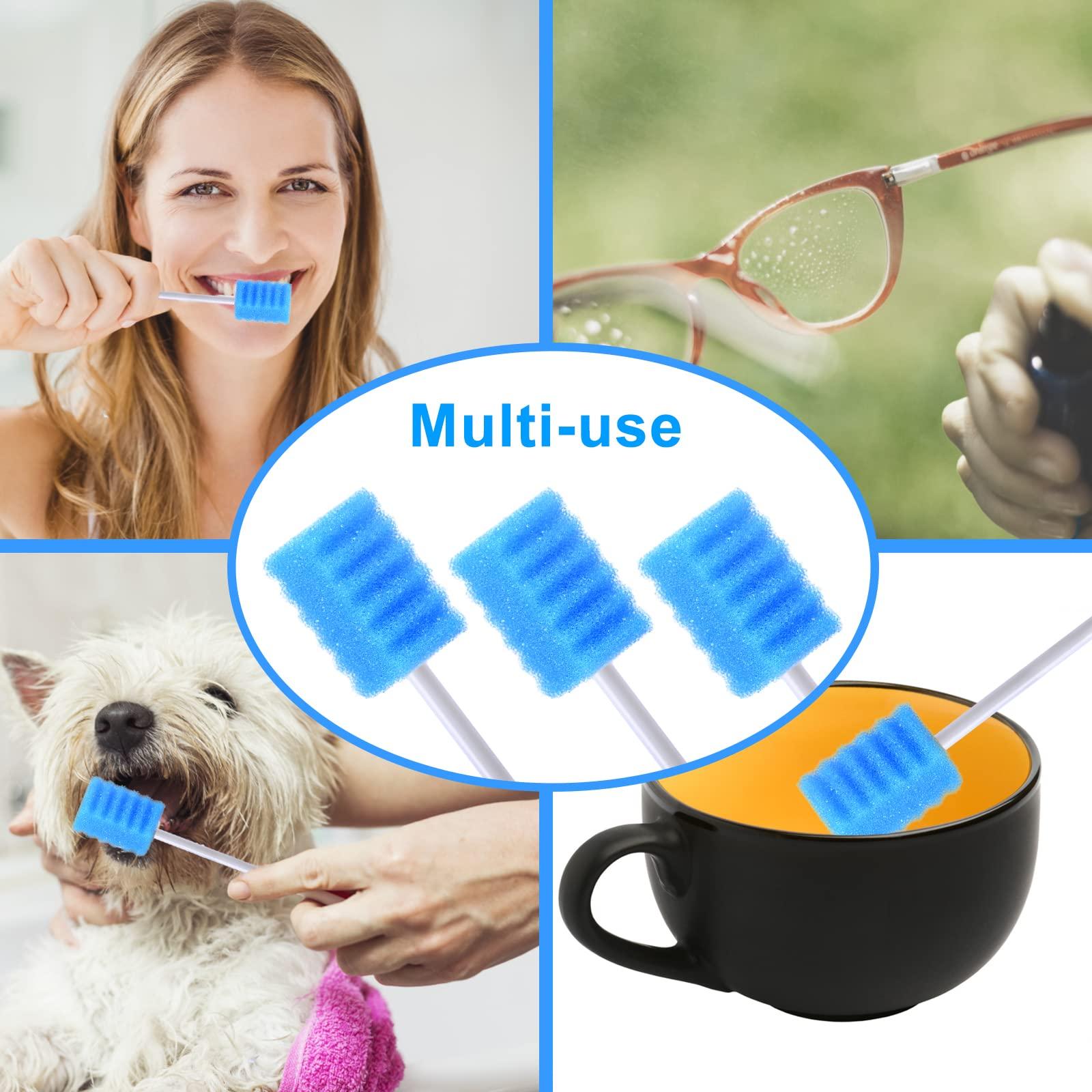 BVN 100 PCS Disposable Mouth Swabs Sponge - Oral Care Swabs Unflavored & Sterile Disposable Dental Swabsticks for Mouth & Gum Cleaning Blue