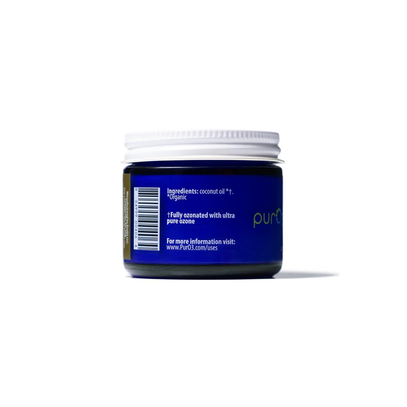 Pur O3 Pur O3 Fully Ozonated Coconut Oil - Pure, Natural, Organic Coconut Ozonated Oil - Coconut Oil Skin Care from Ozontate, Oxygenated Coconut Oil - Ozone Oil in a Glass Jar, 2 oz