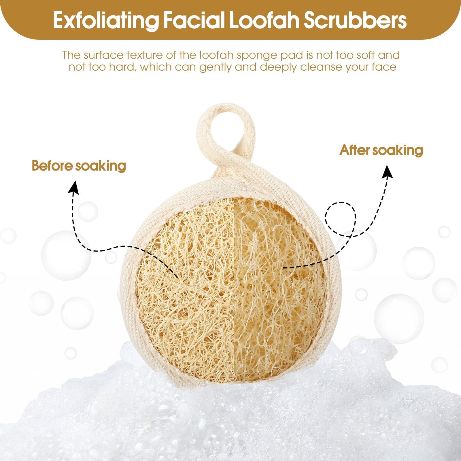 wokelai Exfoliating Loofah Sponge Pads Face loofa Brush 6 Pack 3.15 inches Made of 100% Natural Luffa Body and Facial Scrub Pad Personal Care Close Skin for Men and Women for Bath Spa and Shower