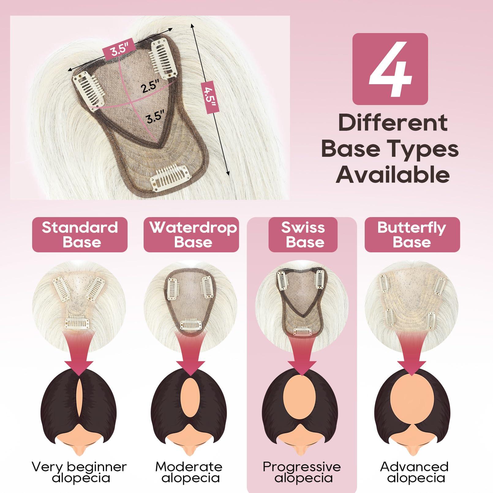 REECHO REECHO Real Human Hair Topper, 10 inch Women Hair Toppers for Thinning Hair, 100 Percent Human Hair Large Coverage Natural Hairpiece Wiglet, Swiss Base 4.5\"x3.5\", Silver White