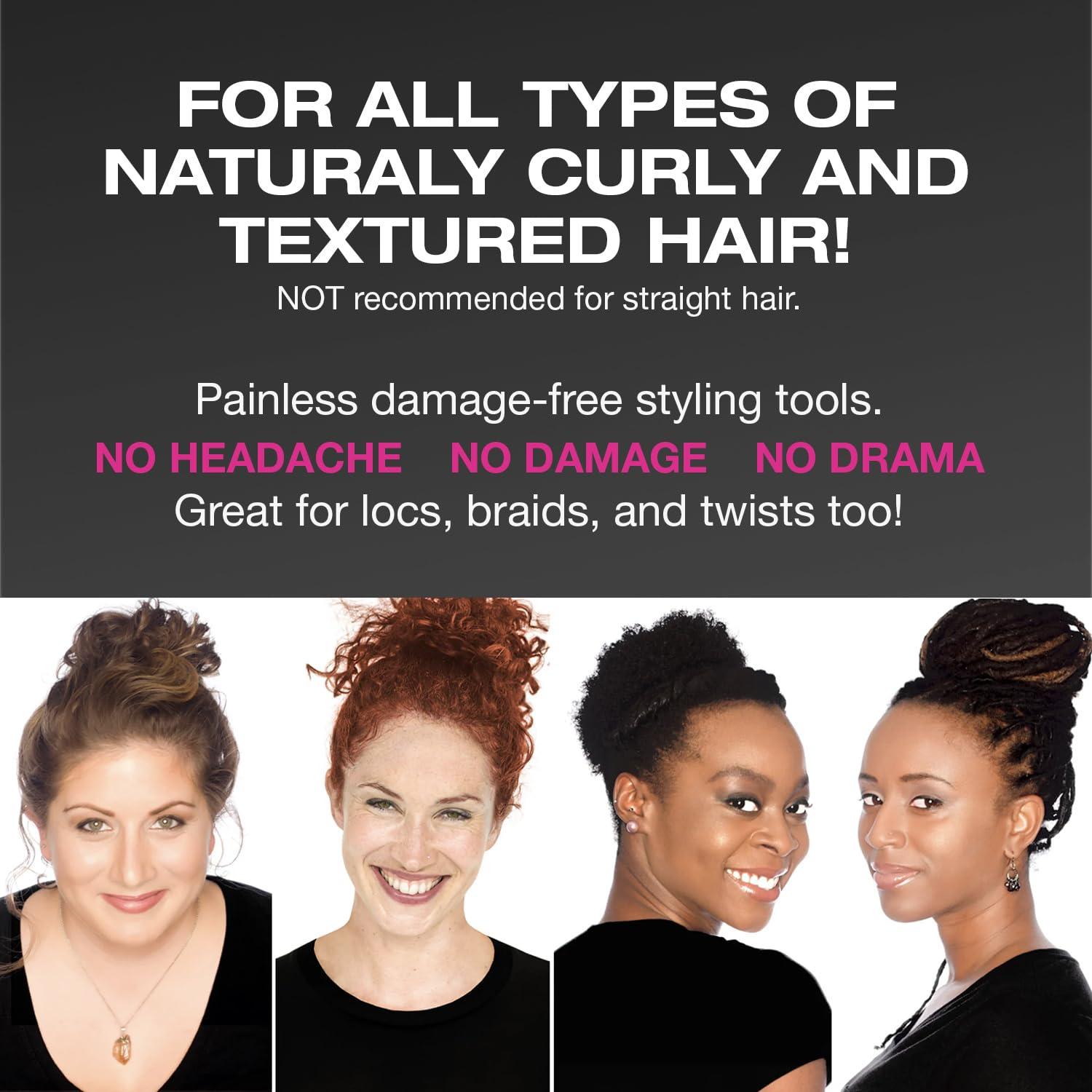 PuffCuff PuffCuff Junior 3\" Hair Clamp, For All Natural Curly, Thick, Kinky, Textured, Locs, or Braided Hair, Painless, Damage-Free Styling Tool Made Specifically for Big Hair, Black, 2 Pieces