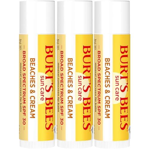 Burt's Bees Burts Bees SPF 30 Lip Balm, Beaches and Cream, Water-Resistant Sun Care, Nano-Free Zinc Oxide Formula, Natural Origin Conditioning Lip Treatment, 3 Tubes, 0.15 oz.