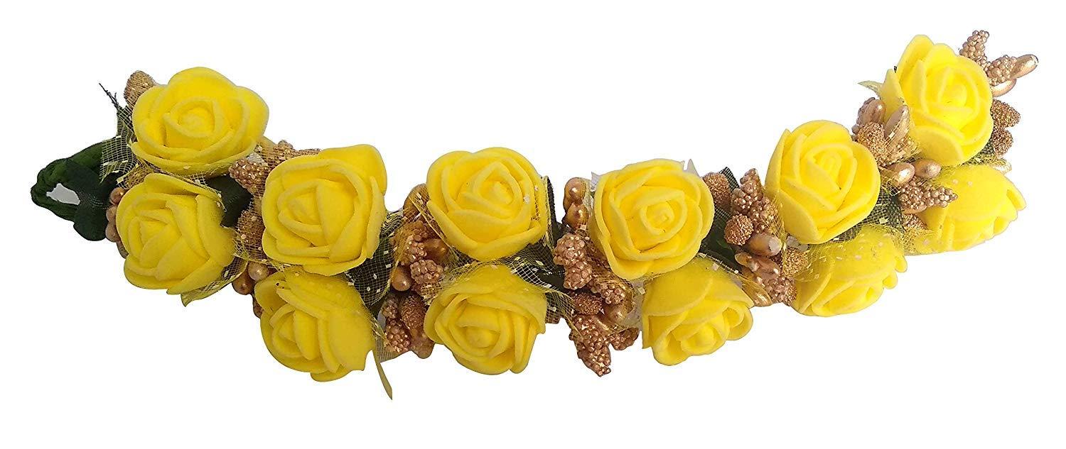 Aainaa Aainaa Hair Gajra Flowers For Wedding Artificial Hair Gajra Bun Gajra For Hair For Women And Girls, yellow