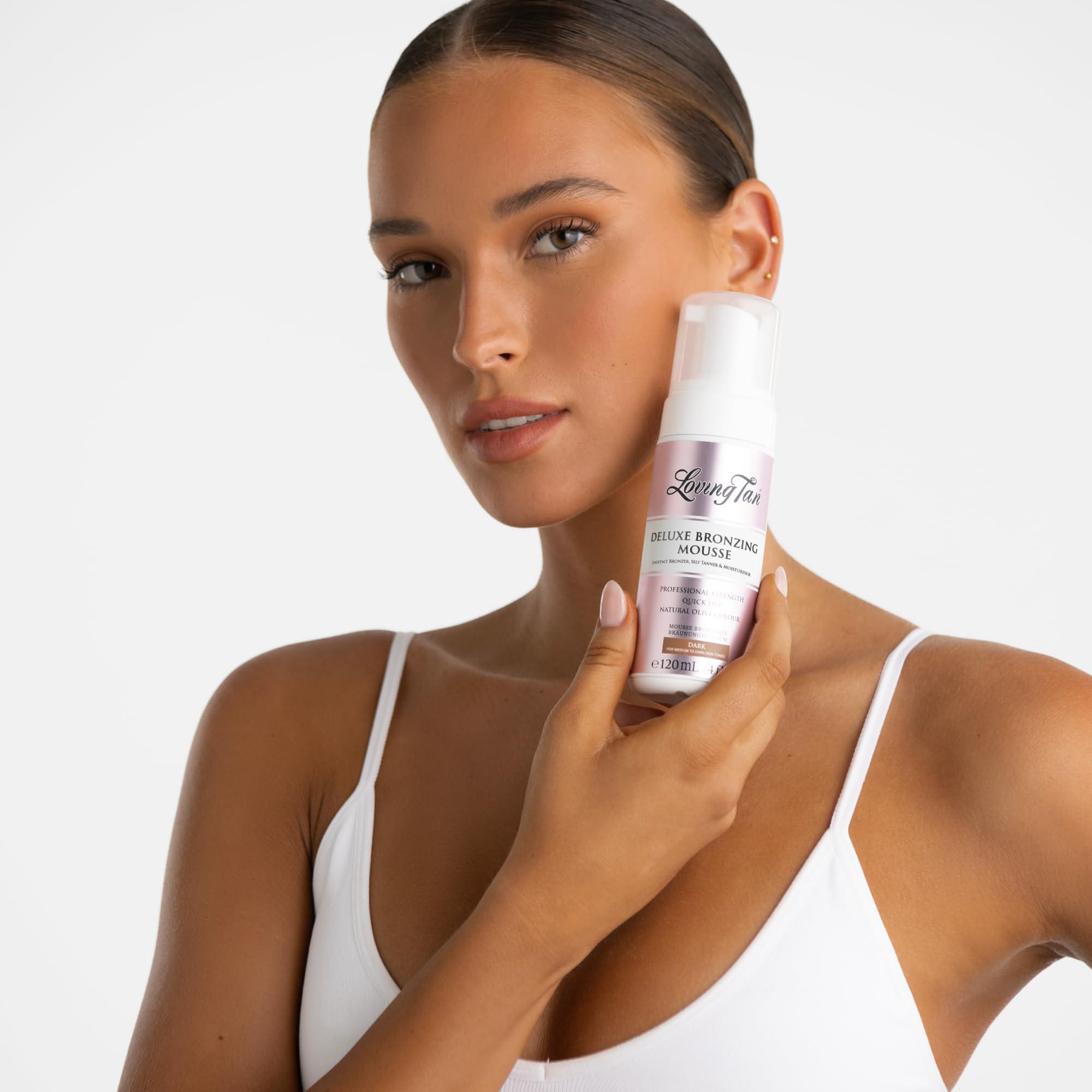 Loving Tan Loving Tan Deluxe Self Tanning Bronzing Mousse, Dark - Streak Free, Professional Quality Sunless Tanning - Up to 5 Self Tanner Applications per Bottle, Cruelty Free, Naturally Derived DHA - 4 FL Oz