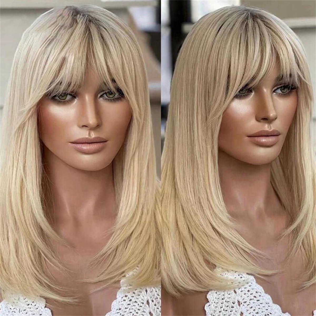 Kelsiop 200 Density Short Blonde Human Hair Wig With Bangs 13X6 HD Lace Front Wig Transparent Lace Front Wig For Women
