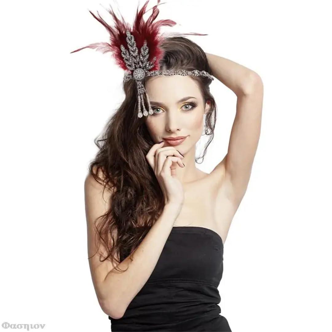 Pohullan 1920S Flapper Headband Feather Headpiece 20S Leaf Pearl Headband Women Party Hair Accessories HDR7551FD6 One Size