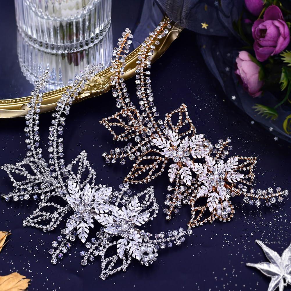 BREWEL Crystal headwear bridal headband diamond headpiece wedding hair accessories for prom (SLIVER)