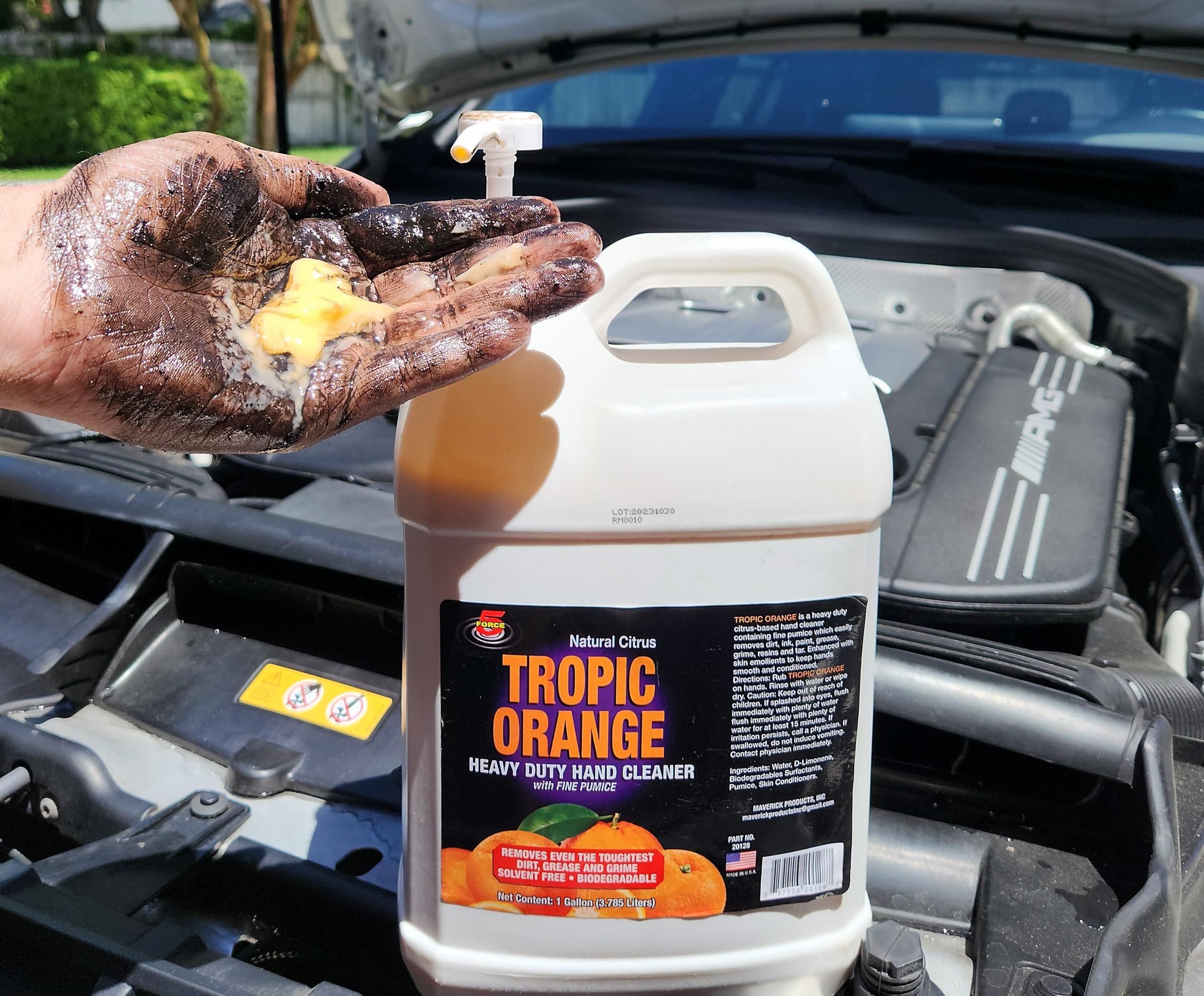 Force 5 Force 5 - Tropic Orange Hand Cleaner for Mechanics  Heavy-Duty Mechanic Soap, Liquid Hand Soap with Natural Pumice & Citrus to Remove Tough Grease, Oil & Dirt  Moisturizing (4 Pack)