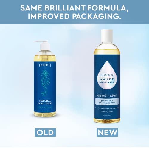 Puracy Puracy Body Wash, Natural Body Wash, 98.6% Pure Plant Ingredients, Moisturizing Shower Gel for Women Men Kids, Body Soap for Dry Sensitive Skin. Gently Scented with Citrus & Sea Salt, 12 Oz