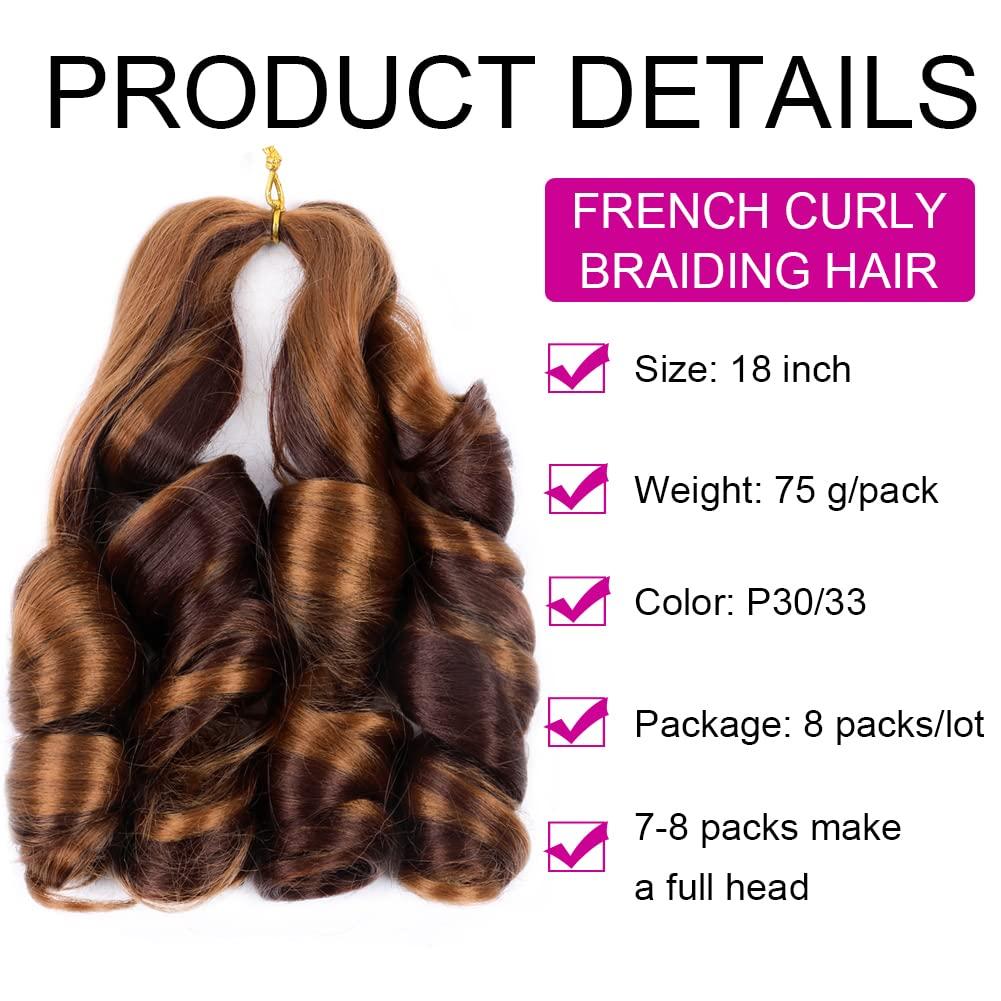 JVILO JVILO Loose Wave Spiral Curl Crochet Hair French Curl Braiding Hair 18Inchs 8Packs Synthetic Braids Ombre Pre Stretched Braiding Hair (18inch 8packs, P30/33)