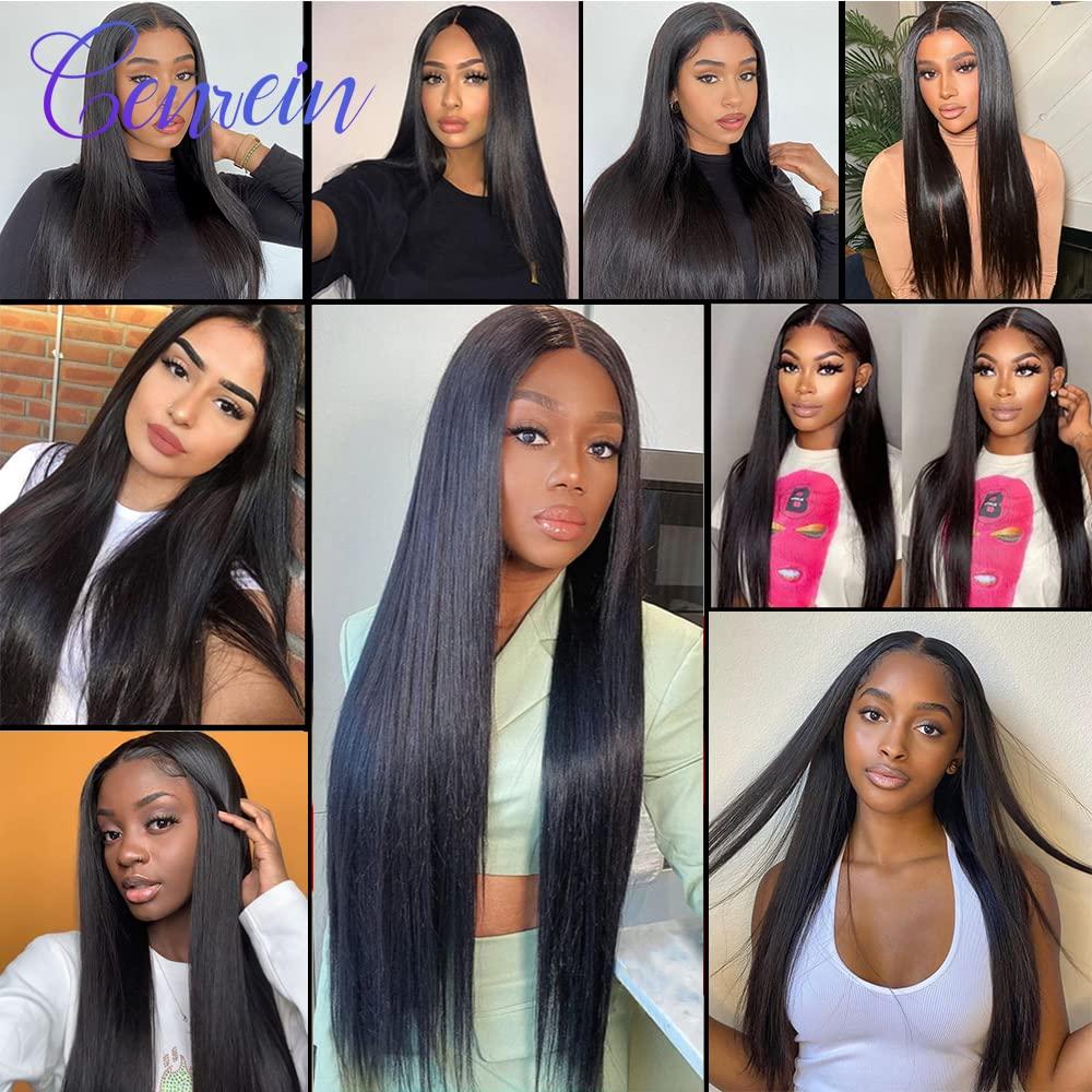 Genrein Genrein Brazilian Bone Straight Hair 13x4\" Lace Frontal closure Ear to Ear Free Part Unprocessed Natural black Straight Human Hair Extensions 9A [14 Inch]