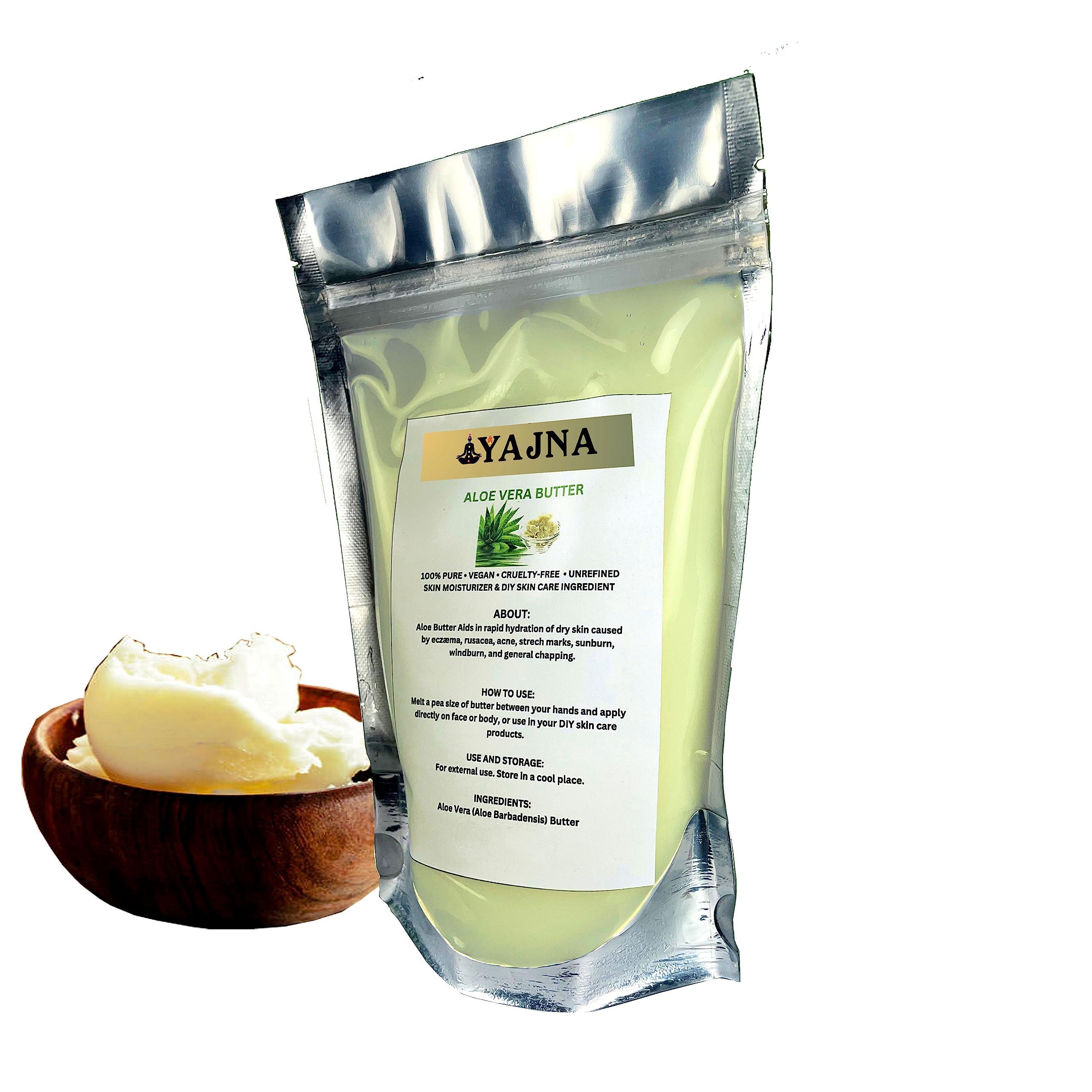 Yajna Organic Raw Aloe Vera Butter 100% Pure,Natural & Unrefined| Skin Moisturizer For Face, Body & Hair| 1 LBS/450 GM Ivory / White Grade A | DIY Creams, Balms, Lotions, Soaps| Softens Dry & Tough Skin
