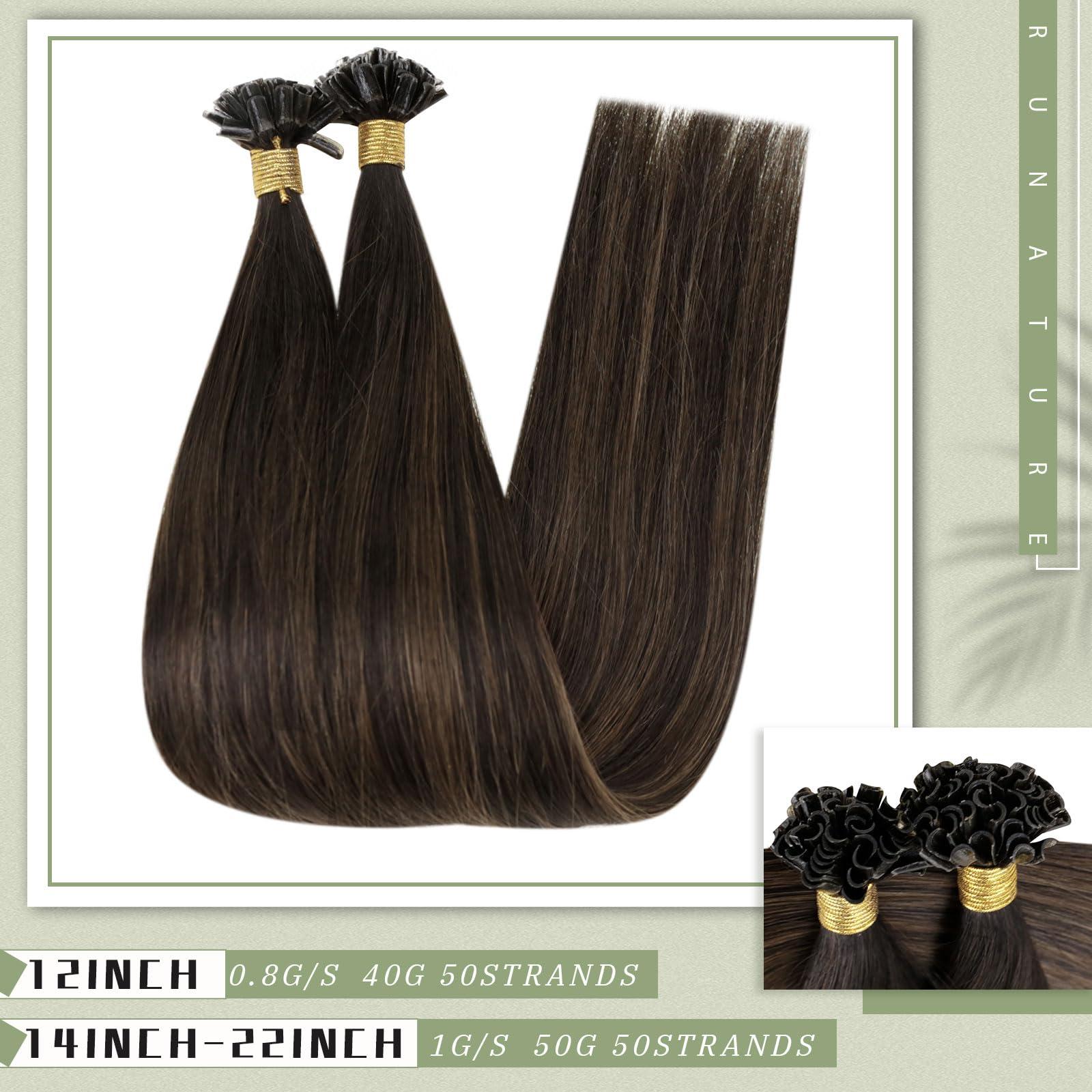 RUNATURE RUANTURE U Tip Hair Extensions Real Human Hair Ombre U Tip Hair Extensions Human Hair Balayage Dark Brown to Ash Brown Utip Keratin Hair Extensions Human Hair 14 Inch Short Hair 50g 50s