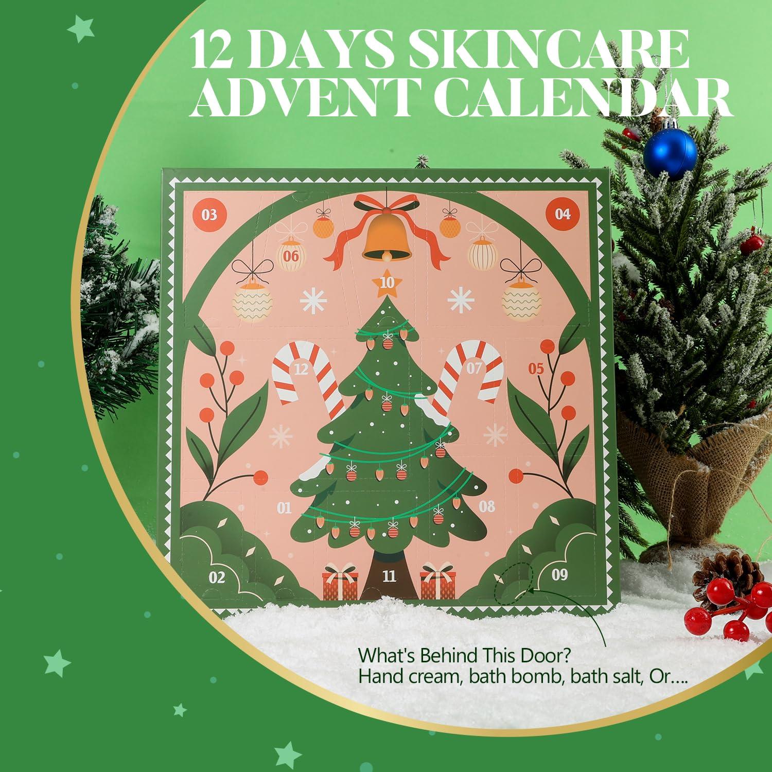 BODY & EARTH Advent Calendar 2024 12 Days of Christmas Advent Calendar for Women, BODY & EARTH Holiday Gift Baskets with Snowman Bath Bomb, Hand Cream, Body Lotion, New Year Bath Set for Women