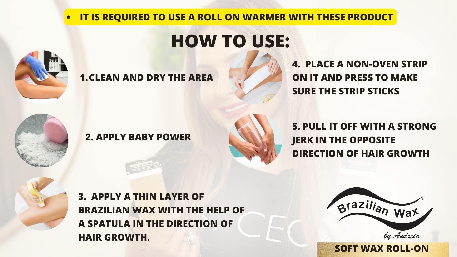 Brazilian Wax by Andreia Authentic Brazilian Wax by Andreia Roll on Soft Wax for Hair Removal - Depilatory Wax Roller for Whole Body - For All Skin Types - Refillable & Ready to Use Wax Applicator Roller 3.9 oz. (110ml)