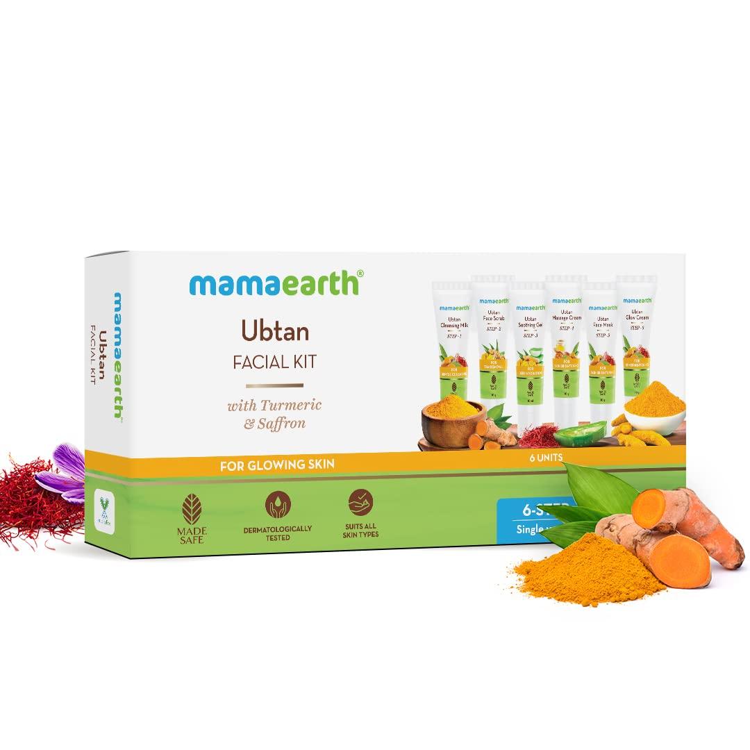 MAMAEARTH Mamaearth Ubtan Single Use Facial Kit | Gives Long Lasting Glow in Just 6-Steps | Includes Cleanser, Scrub, Gel, Massage Creams & Face Pack | Turmeric & Saffron Infused | 2.12 Oz/60g
