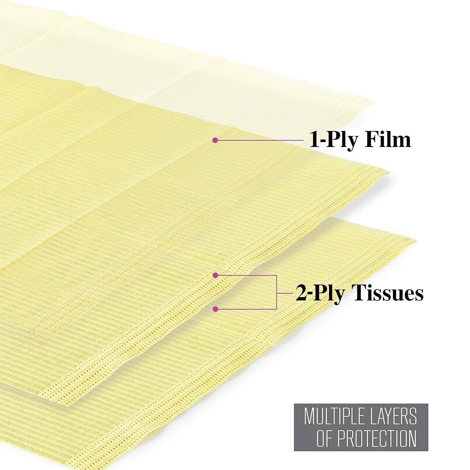 JMU JMU 500 Dental Bibs Disposable, 3-Ply Waterproof Dental Bibs Tattoo Bibs Tray Covers 13\" x 18\" (4 Bags of 125, Yellow)