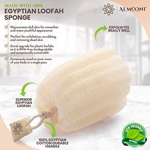 ALMOONI Premium Natural Egyptian Shower Loofah Sponge and Loofah Pad Bundle, Made with Natural Egyptian Shower Loofah Sponge That Gets Your Body Clean