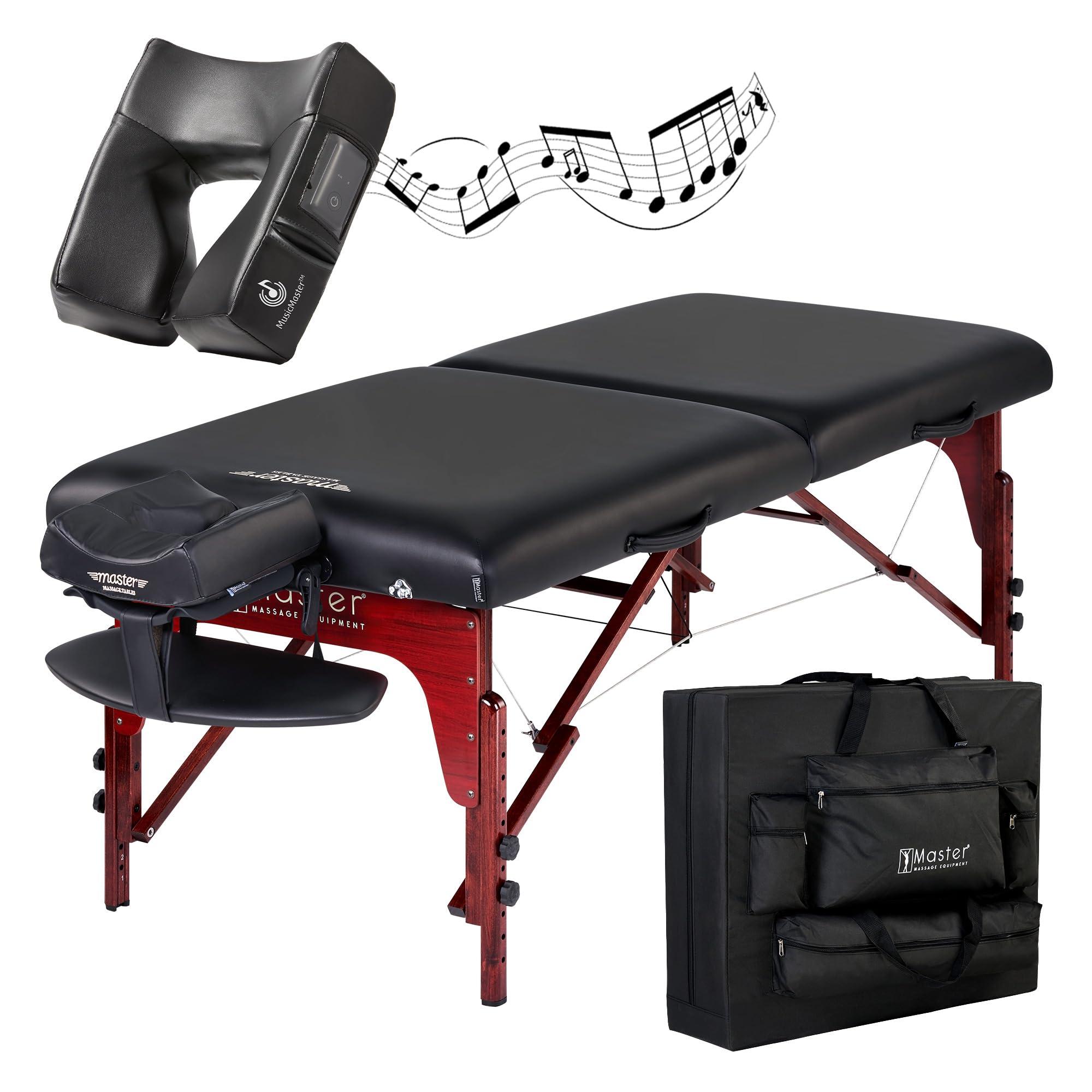 Master Massage Master Massage 31" Montclair Pro Portable Massage Table with Music Master Crescent Round High Fidelity Sound Face Cradle Cushion, Memory Foam Cushioning, Shiatsu Cable Release, Facial Bed