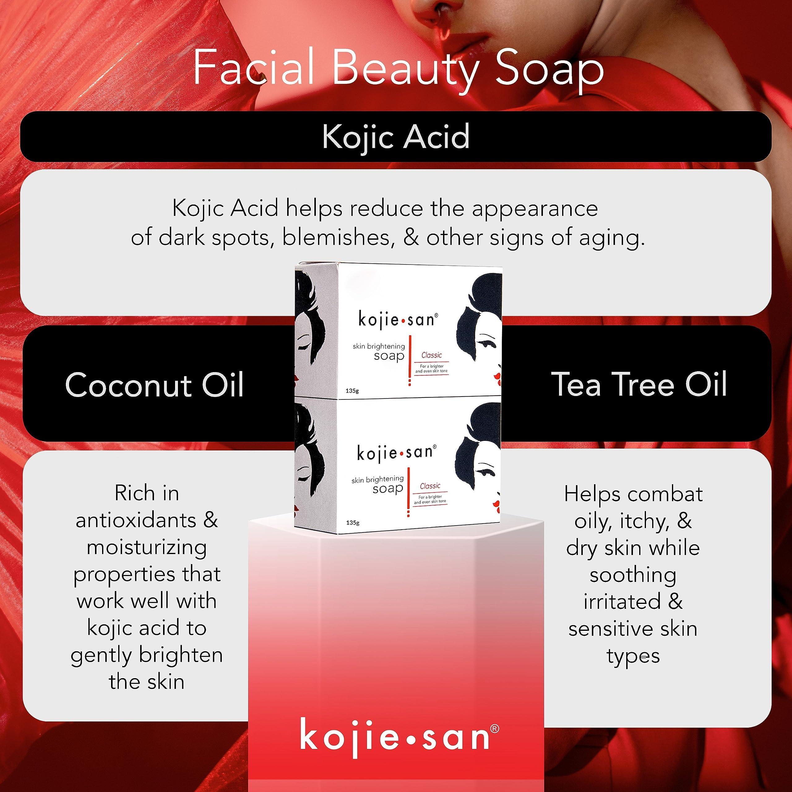 Kojie San Kojie San Skin Brightening Soap - Original Kojic Acid Soap that Reduces Dark Spots, Hyperpigmentation, & Scars with Exfoliating Soap Net Included  135g x 6 Bars