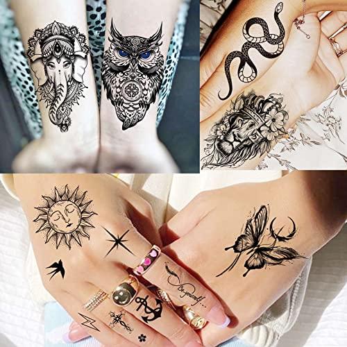 Yezunir Yezunir 66 Sheets 3D Owl Tiger Flower Temporary Tattoos For Women Girls Arm Sleeve Thigh, Large Skull Lotus Snake Peony Rose Floral Temp Tattoo Sticker Adult, Fake Tattoos That Look Real and Last Long